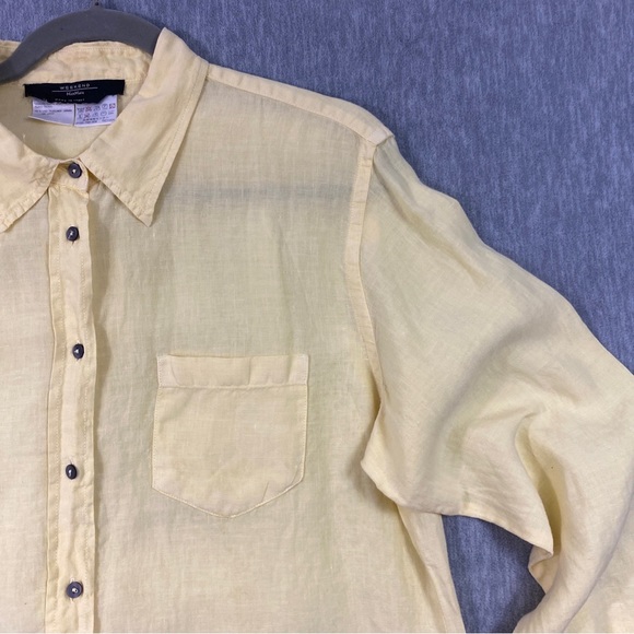 WEEKEND Max Mara Shirt Womens L Linen Yellow Button Up Long Sleeve Casual Italy - Picture 7 of 11